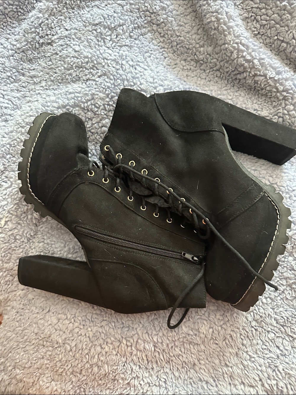 Black Lace-Up Platform Ankle Boots - Womens